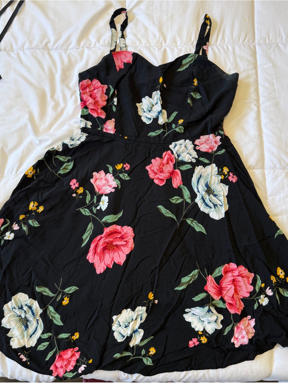 Old Navy Black Mini Dress with Pink & White Floral Print